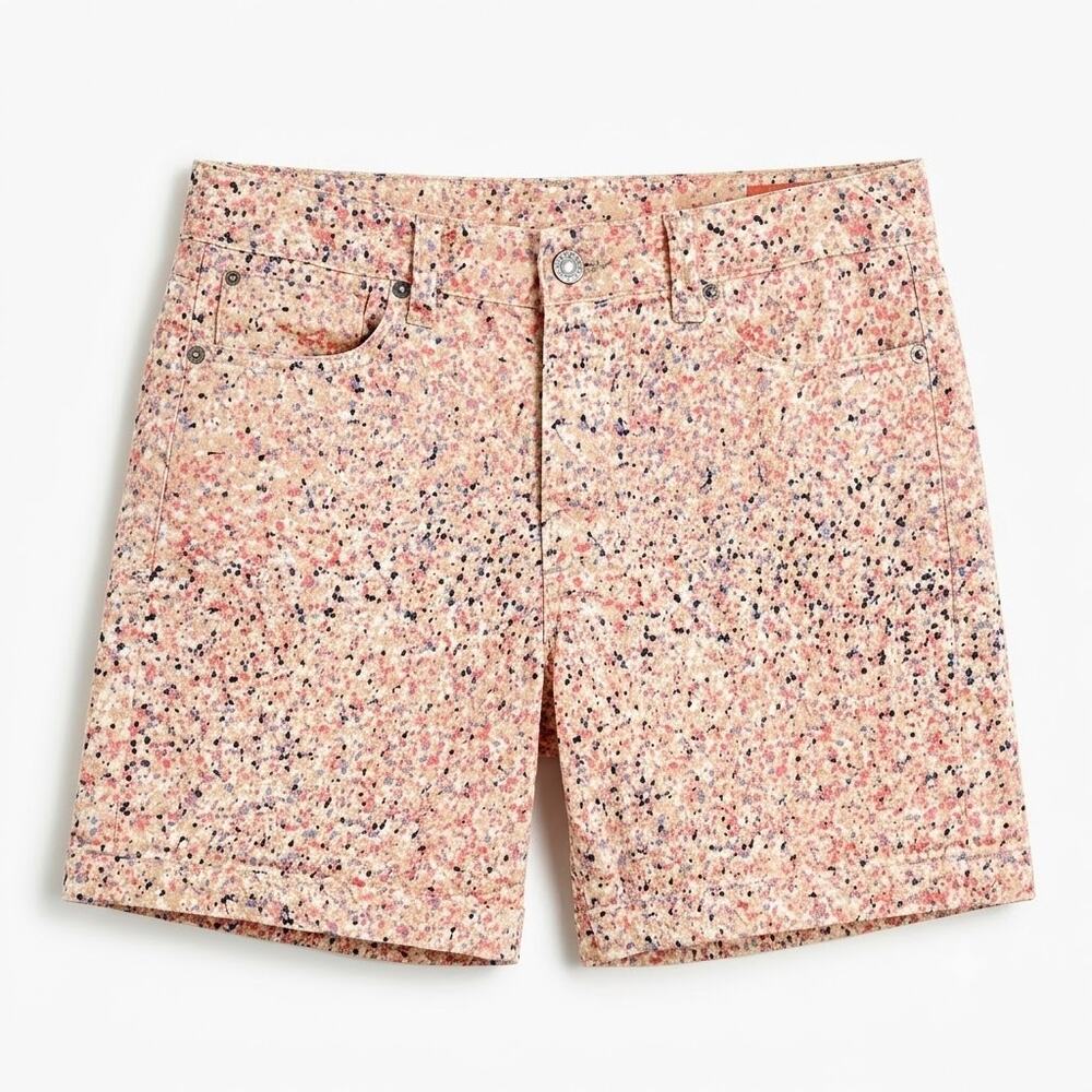Calvin Klein Jeans Floral Midi Denim Shorts Beige Mid Rise Stretch Womens 6 28